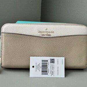 KATE SPADE Leila Large Continental Wallet Colorblock Light Sand Pebble NEW